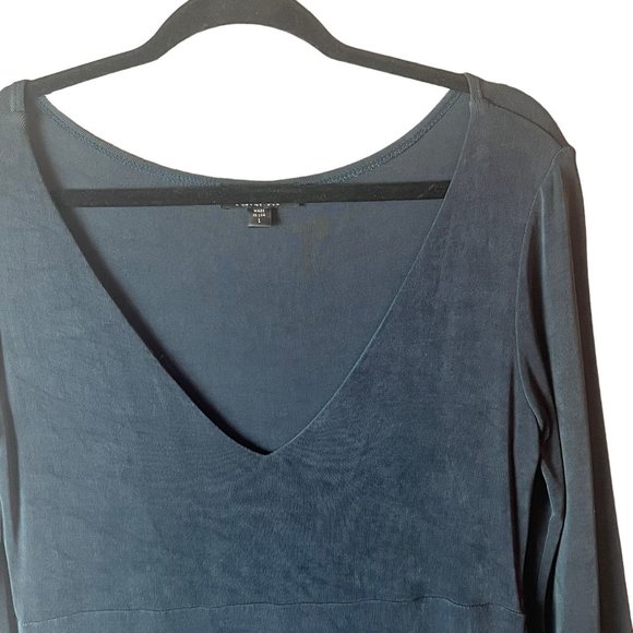 BCBG MaxAzria Plunge V-Neck Maxi Dress Jersey Stretch Solid Blue Size Large L - Picture 2 of 12